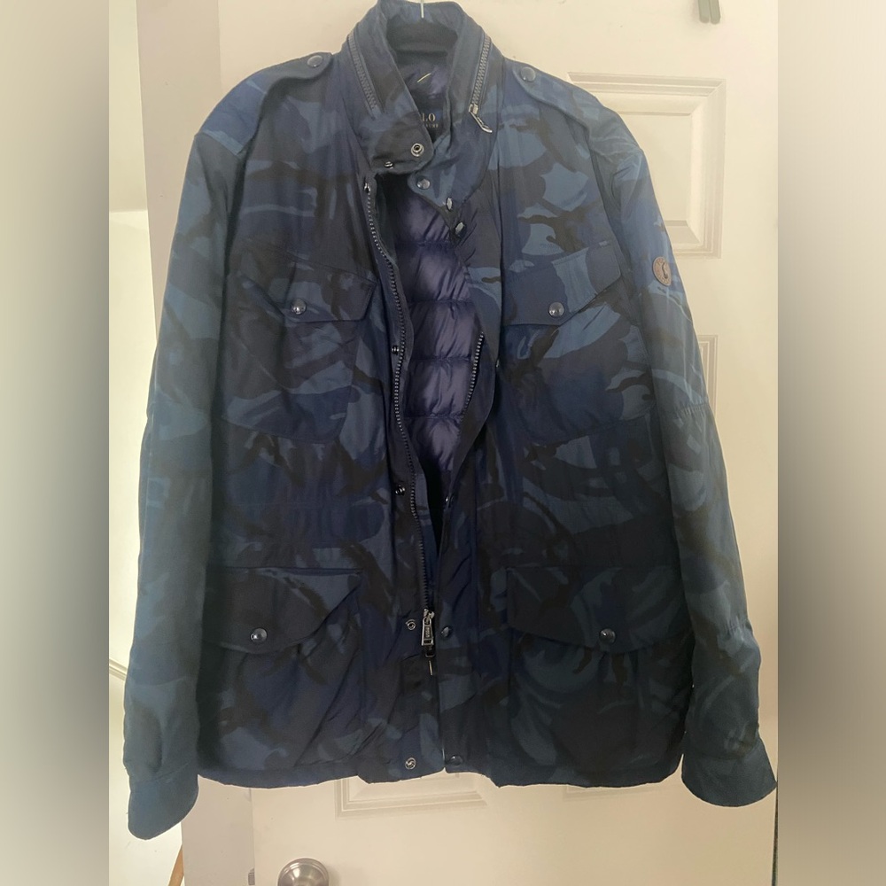 Polo Ralph Lauren Navy Camo Down Feather Puffer Coat Jacket